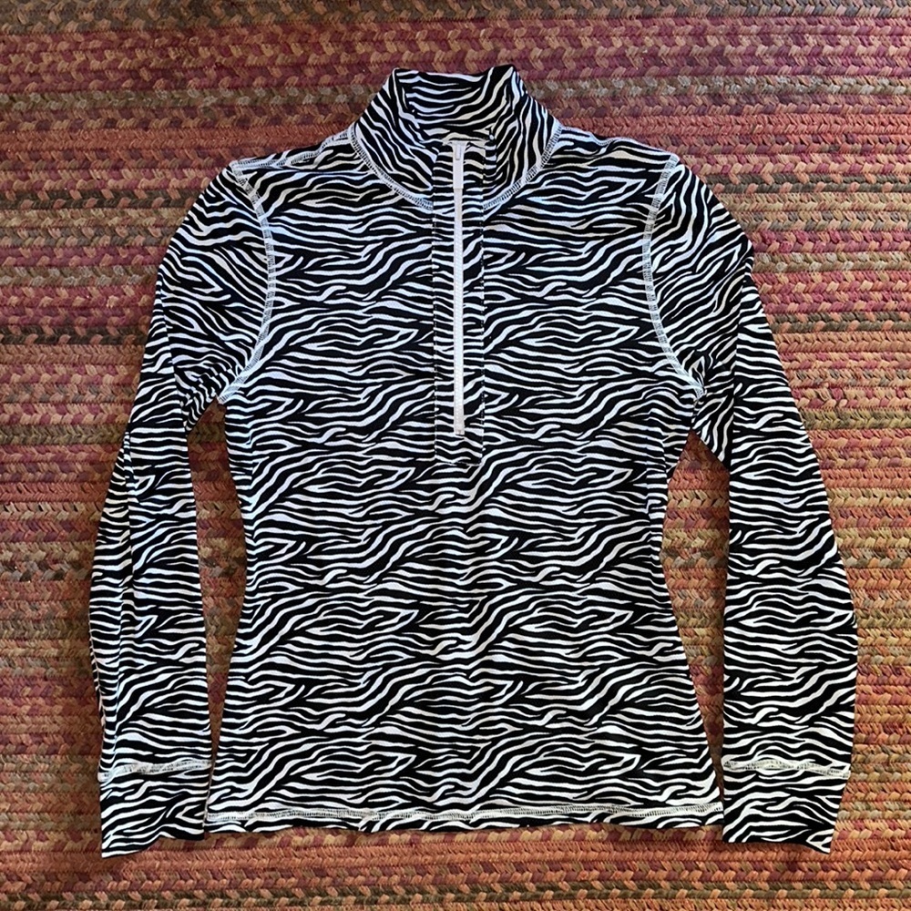 BETH DEPASS ZEBRA ATHLETIC HALF ZIP LIGHTWEIGHT LONG SLEEVE PULLOVER GOLF TENNIS